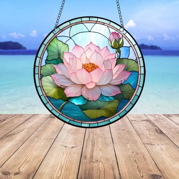 6" Pink Lotus Acrylic Suncatcher - Picture 2 of 4